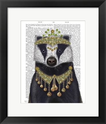 Framed Badger with Tiara, Portrait Print