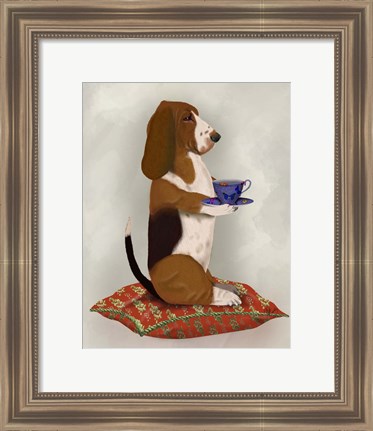 Framed Basset Hound Taking Tea Print