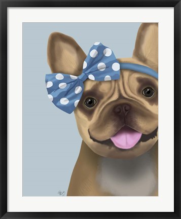 Framed French Bulldog and Blue Bow Print