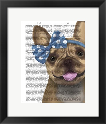 Framed French Bulldog and Blue Bow Print