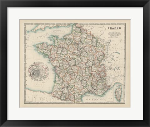 Framed Map of France Print