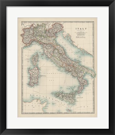 Framed Map of Italy Print