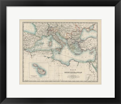 Framed Map of the Mediterranean Print