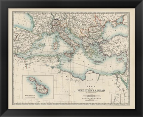 Framed Map of the Mediterranean Print