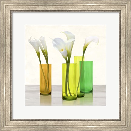 Framed Callas in crystal vases I (detail) Print