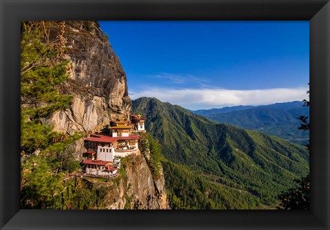 Framed Tiger&#39;s Nest, Goempa Monastery Hanging In The Cliffs, Bhutan Print