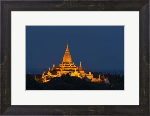 Framed Myanmar, Bagan A Giant Stupa Is Lit At Night On The Plains Of Bagan Print