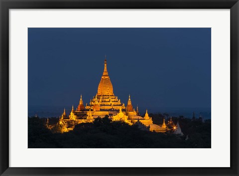 Framed Myanmar, Bagan A Giant Stupa Is Lit At Night On The Plains Of Bagan Print