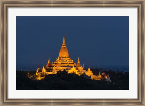 Framed Myanmar, Bagan A Giant Stupa Is Lit At Night On The Plains Of Bagan Print