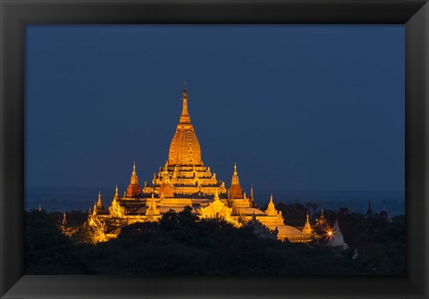 Framed Myanmar, Bagan A Giant Stupa Is Lit At Night On The Plains Of Bagan Print