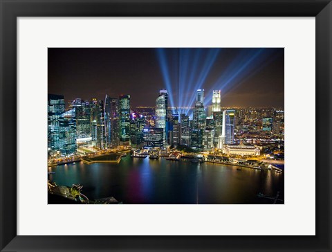 Framed Singapore Downtown Overview At Night Print