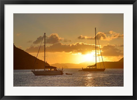 Framed British Virgin Islands, Tortola Caribbean Sunset With Sailboats Print