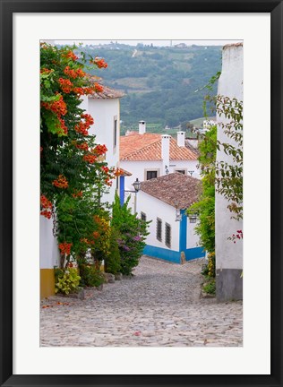 Framed Portugal, Obidos Leira District Cobblestone Walkway Print