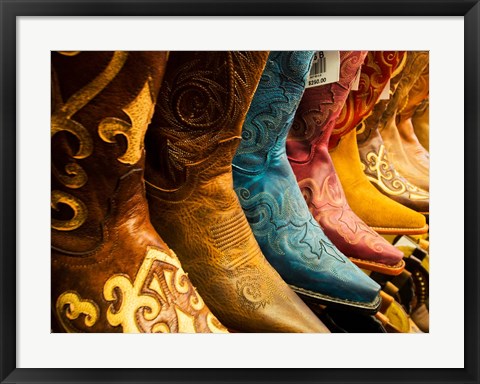 Framed Arizona, Old Scottsdale, Line Up Of New Cowboy Boots Print