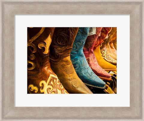 Framed Arizona, Old Scottsdale, Line Up Of New Cowboy Boots Print