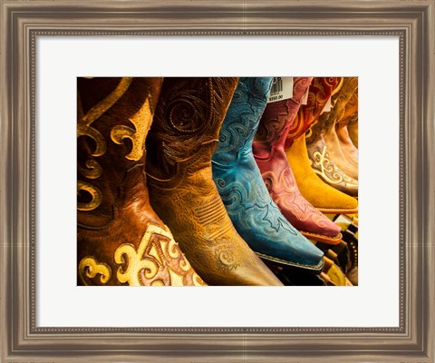 Framed Arizona, Old Scottsdale, Line Up Of New Cowboy Boots Print