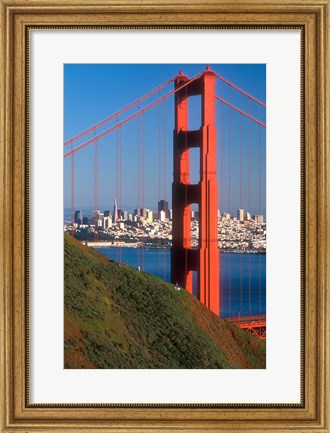 Framed North Tower Of The Golden Gate Bridge Print