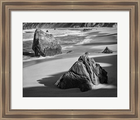 Framed Rocky Coastline Of Garrapata Beach, California (BW) Print