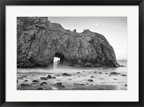 Framed California, Pfeiffer Beach, Rocky Cliff (BW) Print