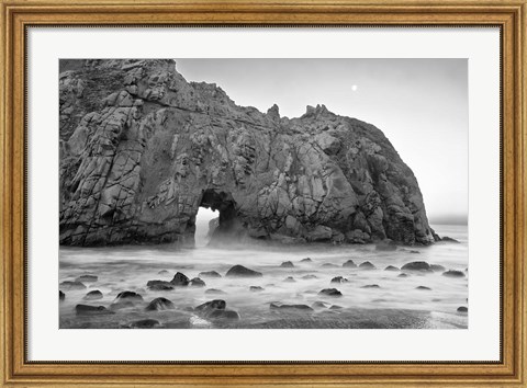 Framed California, Pfeiffer Beach, Rocky Cliff (BW) Print