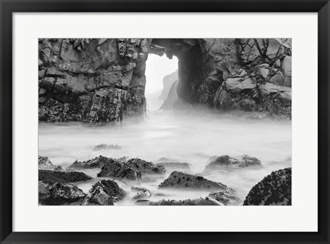 Framed California, Pfeiffer Beach, Foggy Coast (BW) Print