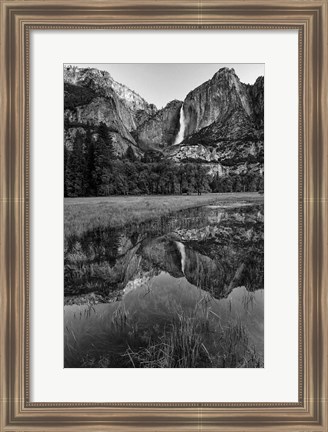 Framed Reflective Pool In Upper Yosemite Falls (BW) Print