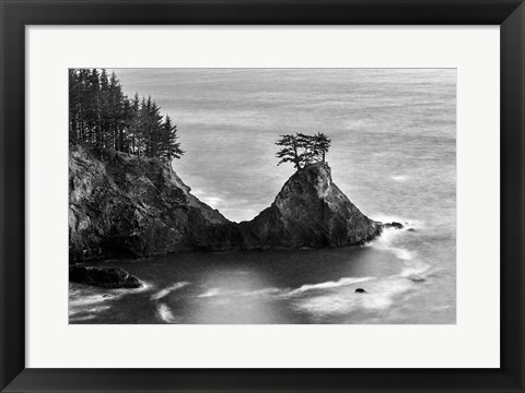 Framed Rocky Pacific Coast After Sunset (BW) Print