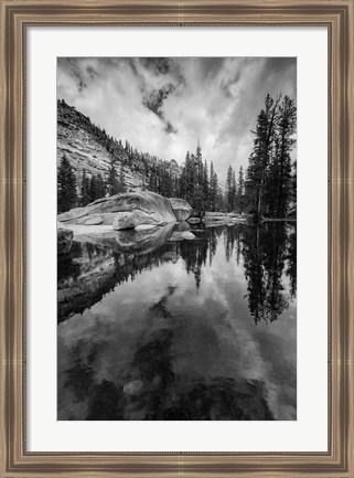 Framed Reflective Lake At Yosemite NP (BW) Print