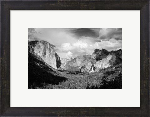 Framed Panoramic View Of Yosemite Valley (BW) Print