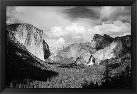 Framed Panoramic View Of Yosemite Valley (BW) Print