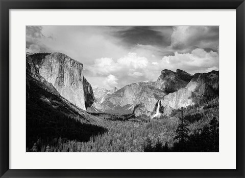 Framed Panoramic View Of Yosemite Valley (BW) Print