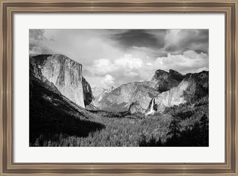 Framed Panoramic View Of Yosemite Valley (BW) Print