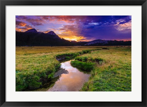 Framed Sunset Over Tuolumne Meadows Along Budd Creek Print