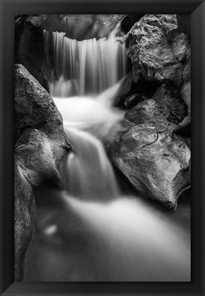 Framed Cascade On Hare Creek (BW) Print