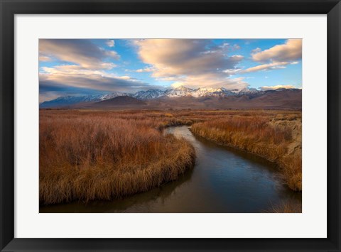 Framed Panoramic View Of A River And The Sierra Nevada Mountains Print