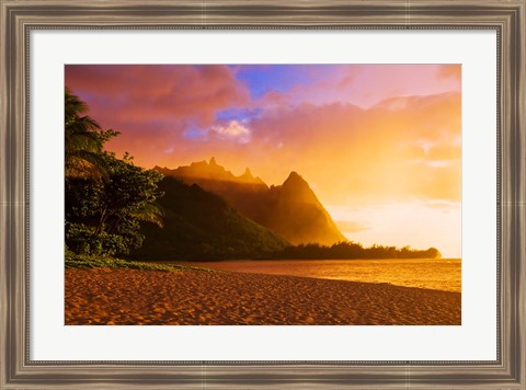 Framed Evening Light On Na Pali Coast Spires, Island Of Kauai, Hawaii Print