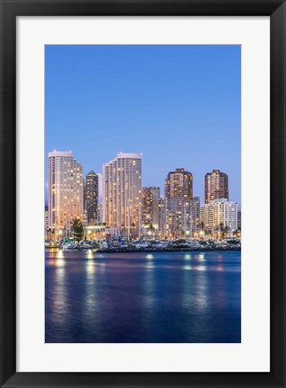 Framed Hawaii, Honolulu, Twilight Waikiki Skyline Print