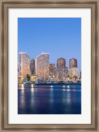 Framed Hawaii, Honolulu, Twilight Waikiki Skyline Print