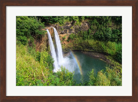 Framed Rainbow In Wailua Falls, Kauai, Hawaii Print