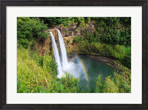 Framed Rainbow In Wailua Falls, Kauai, Hawaii Print