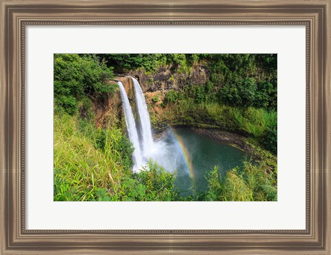 Framed Rainbow In Wailua Falls, Kauai, Hawaii Print