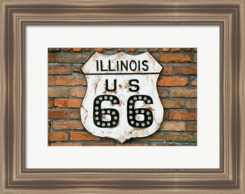 Framed Dirty Illinois Route 66 Sign Print