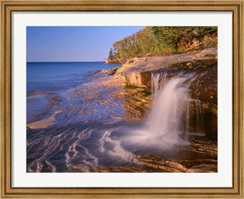 Framed Waterfall Flows Across Sandstone Shore At Miners Beach Print