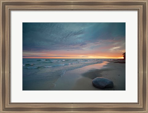 Framed Solitary Boulder On A Beach Of Lake Superior, Michigan Print