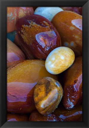 Framed Wet Mineral Coated Beach Rocks, Lake Superior, Michigan Print