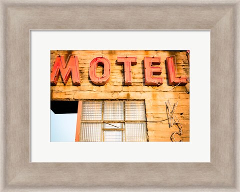 Framed Old Motel Sign, Route 66 Print