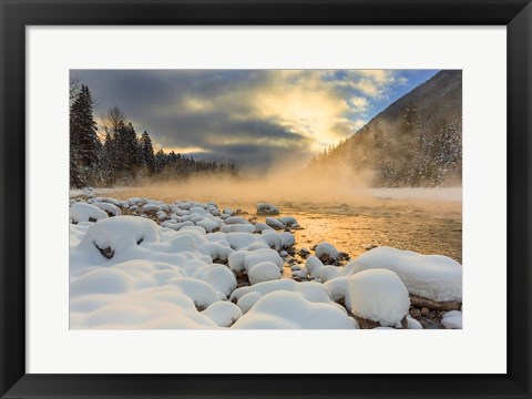 Framed Winter Sunrise Over The Flathead River, Montana Print