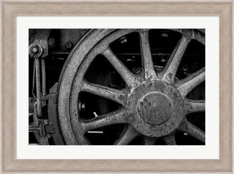 Framed Rusted Train Wheel, Nevada (BW) Print