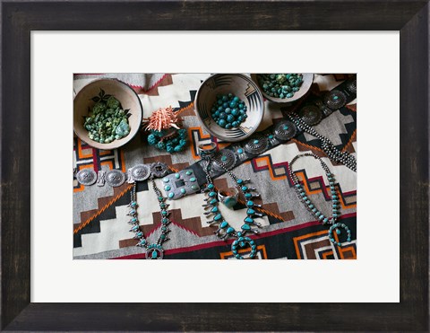 Framed Display Of Turquoise Accessories, Santa Fe, New Mexico Print