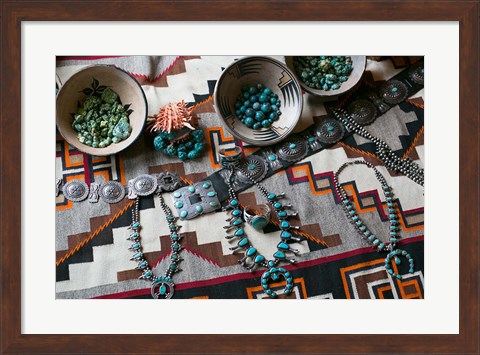 Framed Display Of Turquoise Accessories, Santa Fe, New Mexico Print